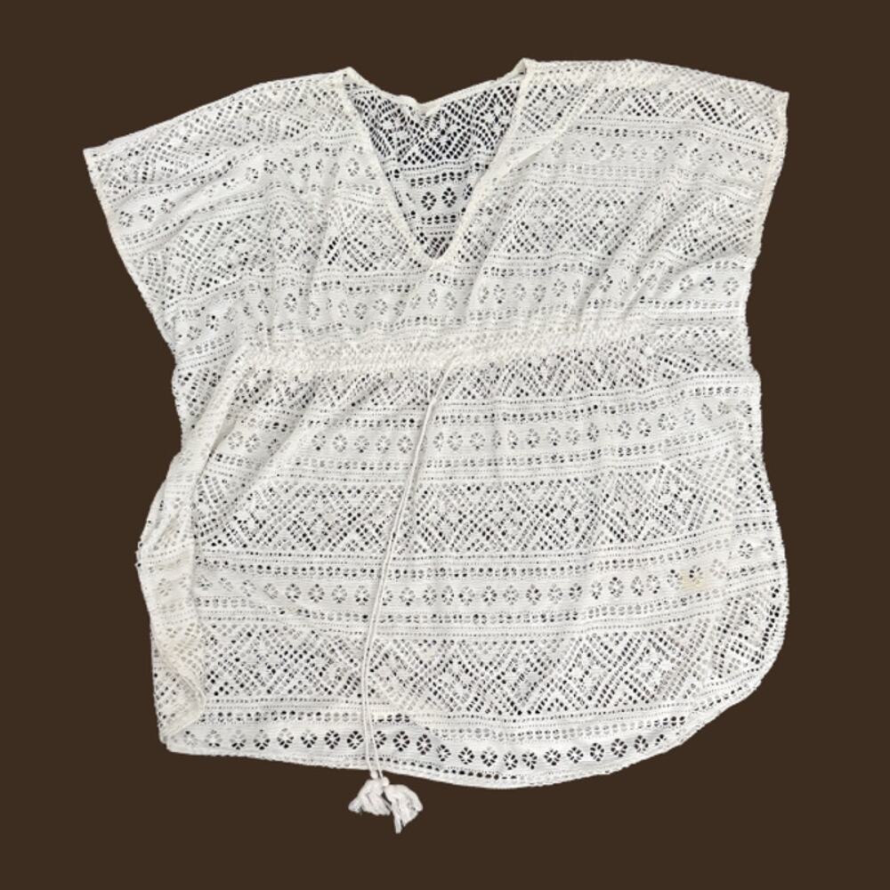 Old Navy White Crochet Lace Beach Cover-Up V-Neck Tassel Tie Size XL